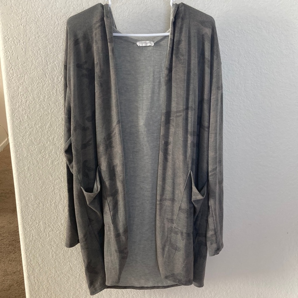 First Love Gray Camo Hooded Cardigan